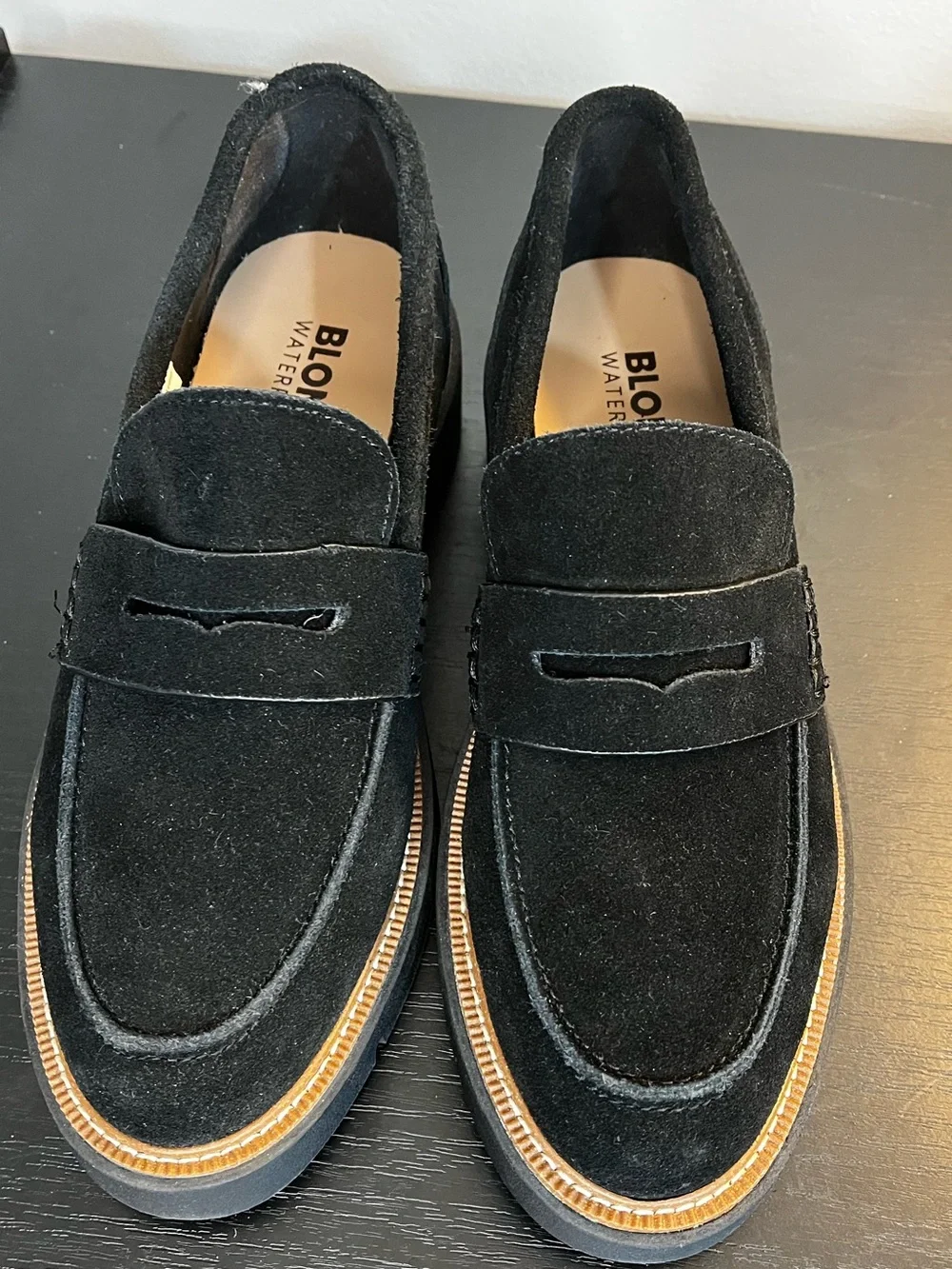 NWT Blondo Black Suede Penny Loafers - Lug Sole Waterproof Women’s 8.5